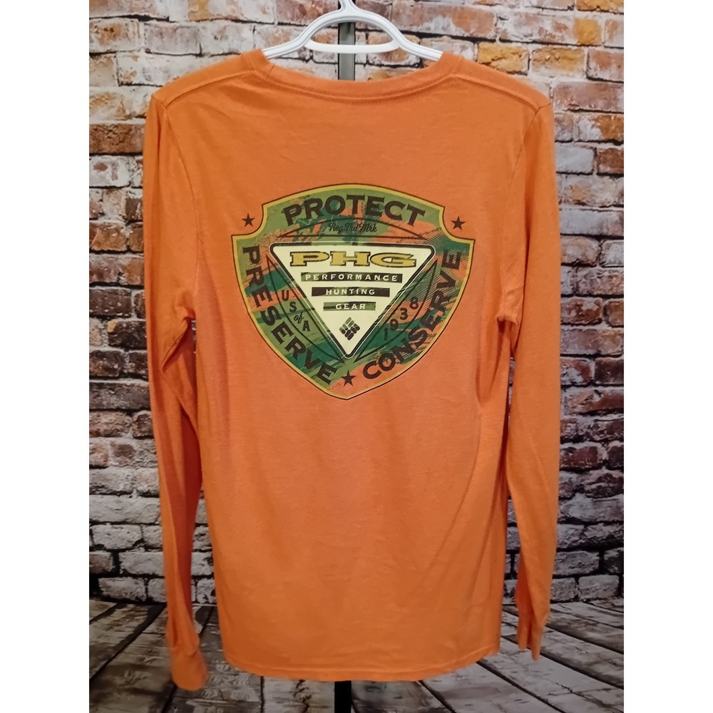 Columbia PHG Graphic Shirt Mens Small Orange Long Sleeve Hunting